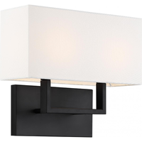 14 in. Vanity Light Fixture - White Fabric Shade - Bronze Finish - Tribeca Collection - Uses (2) Incandescent or LED Bulbs - Candelabra Base - 120 Volt - Nuvo 60-6719