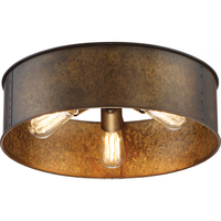 17 in. Flush Mount Ceiling Light Fixture - Weathered Brass Shade - Brass Finish - Kettle Collection - 720 Lumens - 60 Watt - 2700 Kelvin - Comes with (3) Incandescent Bulbs - Medium Base - 120 Volt - Nuvo 60-5893