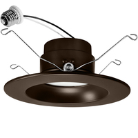 1400 Lumens - 15 Watt - 5-6 in. Color Selectable Retrofit LED Downlight Fixture - Medium Base - Kelvin 2700-3000-3500-4000-5000 - 120 Watt Incandescent Equal - Round - Bronze Trim - 90 CRI - 120 Volt - PLT-13625