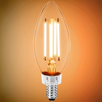 500 Lumens - 5 Watt - LED Chandelier Filament Bulb - Warm Dimming 3000 to 1800 Kelvin - 3.8 in. x 1.4 in. - Clear - 60 Watt Equal - Halogen Color to Candle Glow - Candelabra Base - 90 CRI - 120 Volt - PLT-13543