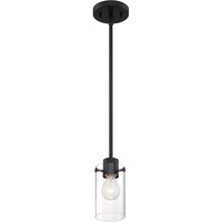 8 in. x 5 in. Pendant Fixture - Clear Glass - Black Finish - Sommerset Collection - Uses (1) Incandescent or LED Bulb - Medium Base - 3 ft. Adjustable Stem - 120 Volt - Nuvo 60-7270