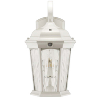 14.5 in. LED Outdoor Wall Sconce Fixture - Flame Lantern - Water Glass Lens - White Finish - 1200 Lumens - 12.5 Watt - 3000 Kelvin - Integrated Photocell - Comes with (1) LED Flame Bulb - 120 Volt - Euri Lighting EFL-140W-MD