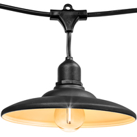 15 ft. Patio Stringer - Comes with (10) LED S14 Filament Bulbs and (10) Smooth Iron Shades - Black Finish - White Baffle - Black Wire - (10) Suspended Medium Base Sockets - 12 in. Socket Spacing - Male to Female Plug Connection - PLT-13601