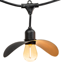 15 ft. Patio Stringer - Comes with (10) LED S14 Filament Bulbs and (10) Curved Iron Shades - Black Finish - Copper Baffle - Black Wire - (10) Suspended Medium Base Sockets - 12 in. Socket Spacing - Male to Female Plug Connection - PLT-13602