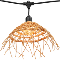 15 ft. Patio Stringer - Comes with (10) LED S14 Filament Bulbs and (10) PVC Rattan Shades - Black Wire - (10) Suspended Medium Base Sockets - 12 in. Socket Spacing - Male to Female Plug Connection - PLT-13603