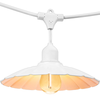 15 ft. Patio Stringer, Comes with (10) LED S14 Filament Bulbs and (10) Pleated Iron Shades, White Finish, White Baffle, White Wire, (10) Suspended Medium Base Sockets, 12 in. Socket Spacing, Male to Female Plug Connection, PLT-13600