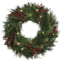 24 in. Christmas Wreath - Plymouth - Battery Operated - Pre-Lit with Warm White and Multi-Color LED Mini Lights - Indoor/Outdoor - PLT-20347
