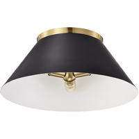 20 in. Flush Mount Ceiling Light Fixture - Black Shade - Brass Finish - Dover Collection - Uses (3) Incandescent or LED Bulbs - Medium Base - 120 Volt - Nuvo 60-7420