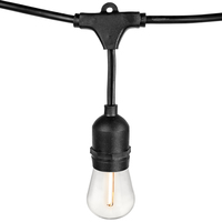 48 ft. Patio Stringer - Comes with (24) LED S14 Light Bulbs - Black Wire - (24) Suspended Medium Base Sockets - 24 in. Socket Spacing - Male to Female Plug Connection - PLT-13557