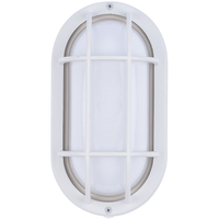 8.5 in. Color Selectable LED Oval Cage Bulk Head Fixture - Ribbed Glass Lens - White Finish - 450 Lumens - 6 Watt - Kelvin 2700-3000-3500-4000-5000-6500 - 120 Volt - Euri Lighting EOL-WL14WH-3100se