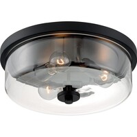 15 in. Flush Mount Ceiling Light Fixture - Clear Glass - Black Finish - Sommerset Collection - Uses (3) Incandescent or LED Bulbs - Medium Base - 120 Volt - Nuvo 60-7269