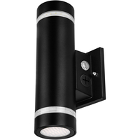 10 in. Wattage and Color Selectable LED Outdoor Wall Sconce Fixture - Direct and Indirect Light - Black Finish - 3200 Total Lumens - Watts 10-20-30 - Kelvin 3000-4000-5000 - Integrated Photocell - 120-277 Volt - PLT-12970