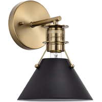 10 in. x 7 in. Wall Sconce Fixture - Black Shade - Brass Finish - Outpost Collection - Uses (1) Incandescent or LED Bulb - Medium Base - 120 Volt - Nuvo 60-7519