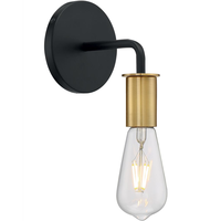 6 in. x 5 in. Wall Sconce Fixture - Black and Brass Finish - Ryder Collection - Uses (1) Incandescent or LED Bulb - Medium Base - 120 Volt - Nuvo 60-7341