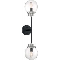 26 in. x 6 in. Wall Sconce Fixture - Clear Glass - Black and Nickel Finish Axis Collection - Uses (2) Incandescent or LED Bulbs - Candelabra Base - 120 Volt - Nuvo 60-7132