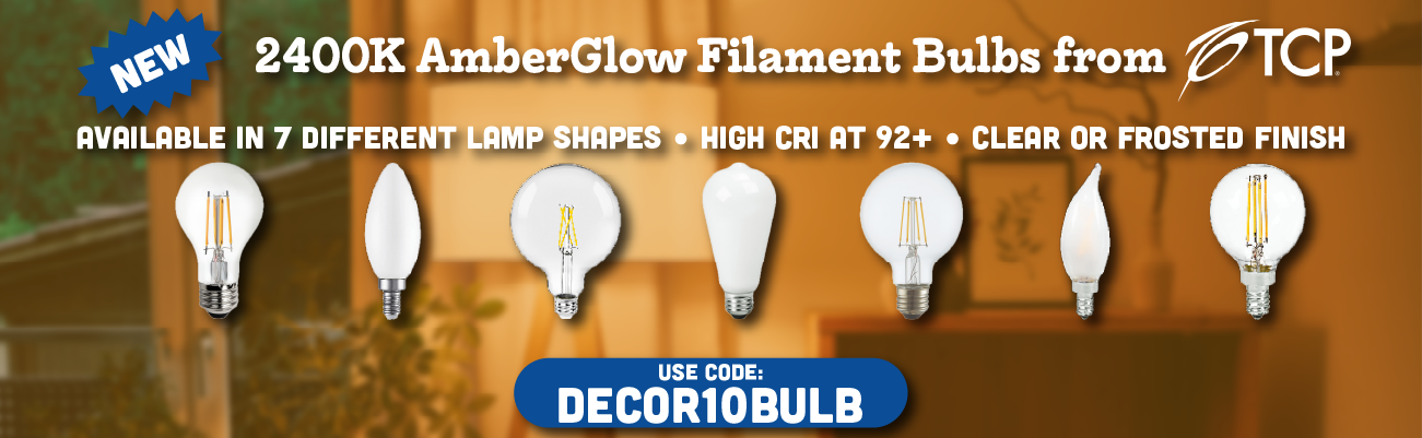DECOR10BULB - 10% Off 2400k Amber Glow filament bulbs from TCP